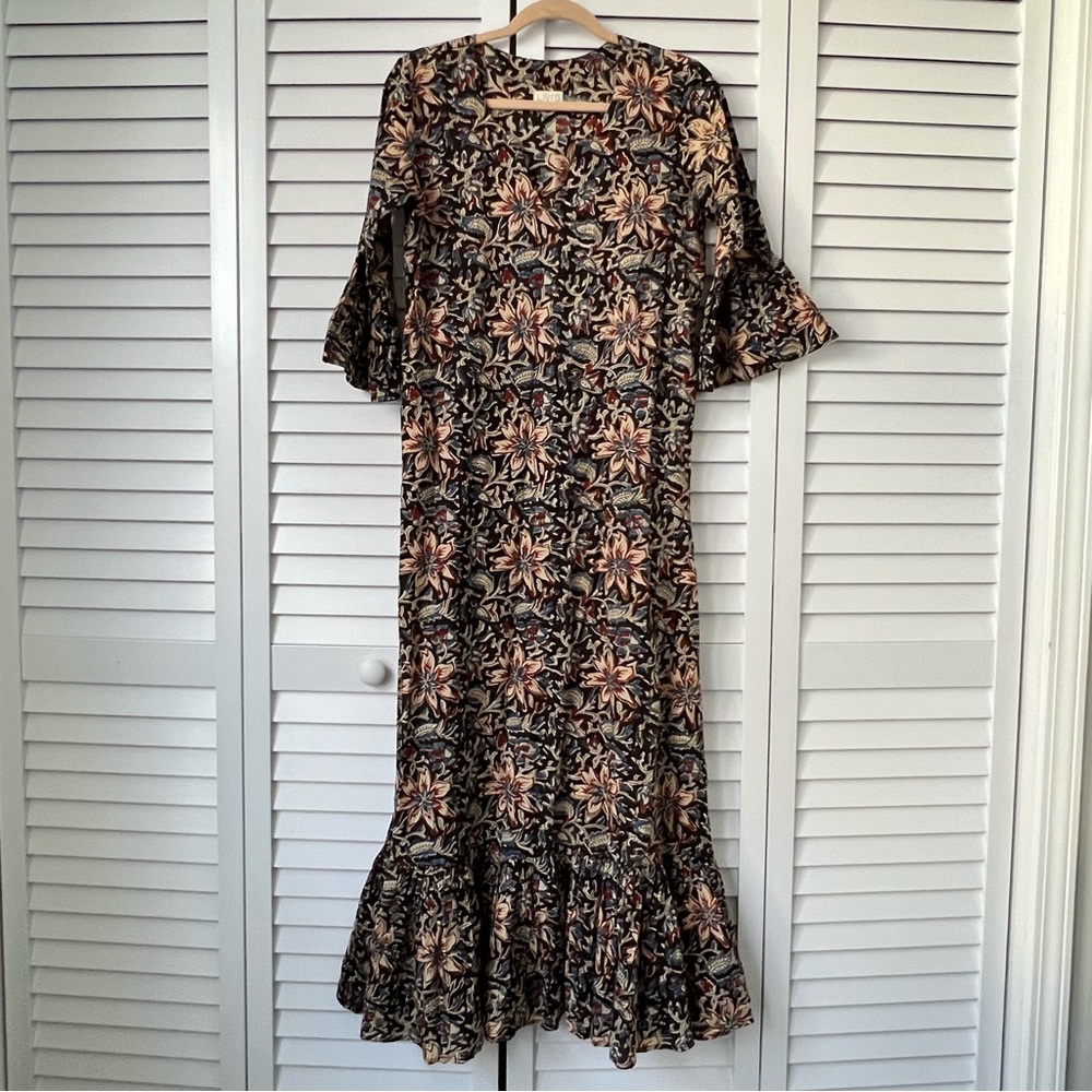 Livro block print ruffle maxi dress size XS